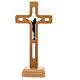 Crucifixo de mesa 15 cm madeira de oliveira perfurada e metal s3