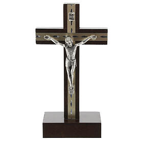 Crucifix de table bois et métal argenté 15 cm