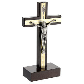 Crucifix de table bois et métal argenté 15 cm