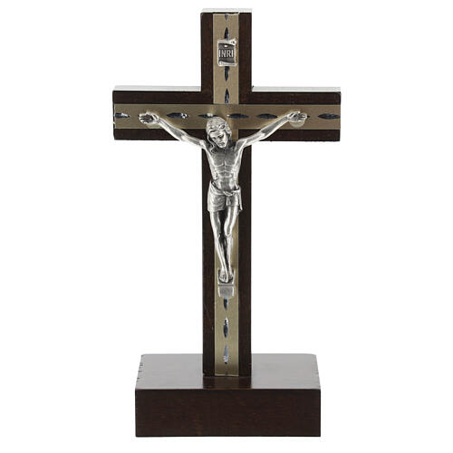 Table cross in wood and silver metal 15 cm 1