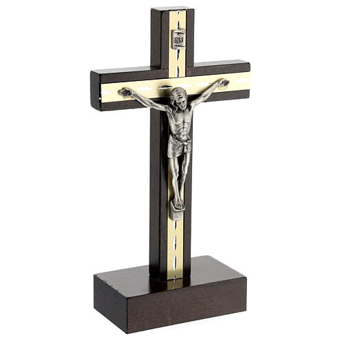 Table cross in wood and silver metal 15 cm 2