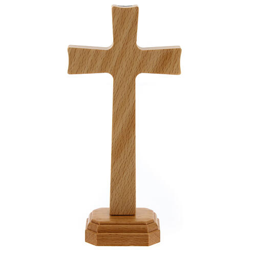 Table crucifix with wooden base and light dark metal 15 cm 3