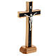Table crucifix with wooden base and light dark metal 15 cm s2