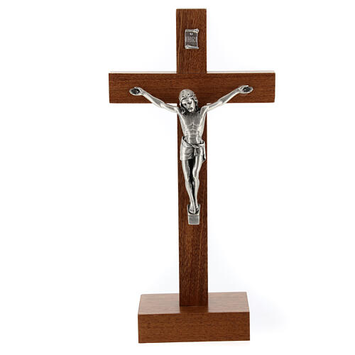Crucifix bois et métal avec base 20 cm 1