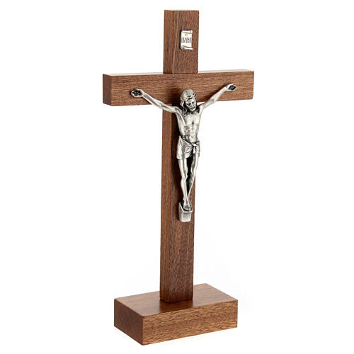 Crucifix bois et métal avec base 20 cm 2