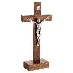 Crucifixo madeira e metal com base 20 cm