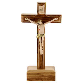 Crucifixo com base madeira oliveira e resina 15 cm