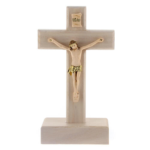 Crucifix 15 cm avec base bois frêne et résine 1