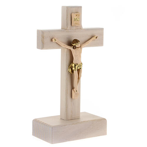 Crucifix 15 cm avec base bois frêne et résine 2