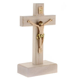 Crucifixo 15 cm com base madeira freixo e resina