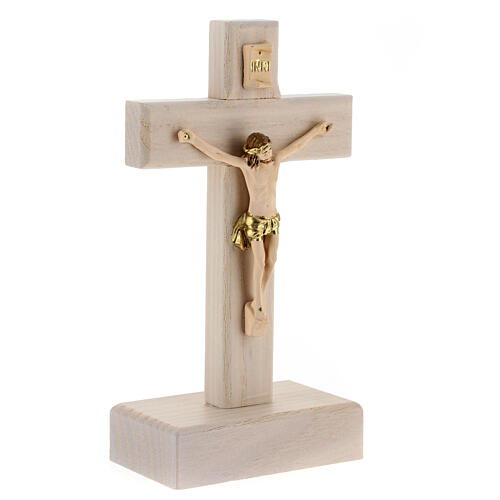 Crucifixo 15 cm com base madeira freixo e resina 2