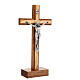 Crucifixo de mesa madeira de mogno e oliveira 20 cm corpo metal s2
