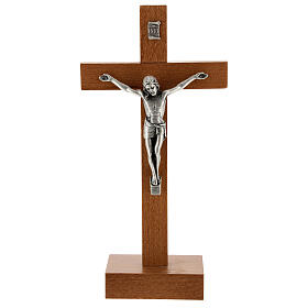 Crucifix with base, pear wood and metal, 8 in