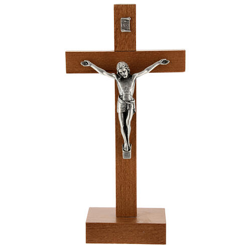 Crucifix with base, pear wood and metal, 8 in 1