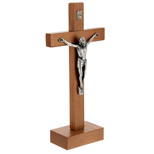 Crucifix with base, pear wood and metal, 8 in 2