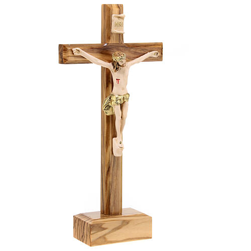 Crucifix 20 cm bois olivier et résine avec base 2