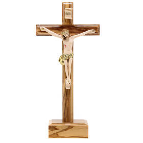 Crucifixo de mesa 20 cm madeira de oliveira e resina