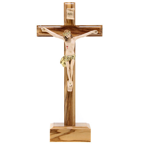 Crucifixo de mesa 20 cm madeira de oliveira e resina 1