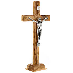 Standing crucifix with blunted edges, olivewood and metal, 8 in