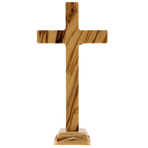 Crucifix bois olivier arrondi avec base 20 cm 3
