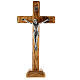 Crucifix bois olivier arrondi avec base 20 cm s1
