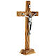 Crucifix bois olivier arrondi avec base 20 cm s2