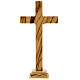 Crucifix bois olivier arrondi avec base 20 cm s3