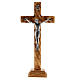Olivewood standing crucifix with cube pattern, metallic body of Christ, 8 in s1