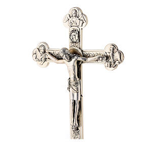 Budded crucifix with base, silver-plated metal, 10 in