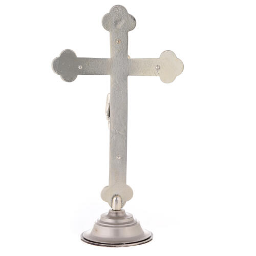 Budded crucifix with base, silver-plated metal, 10 in 5