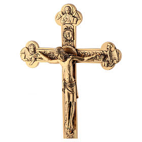 Budded crucifix with base, gold plated metal, 10 in