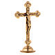 Golden metal crucifix 25 cm with base s3