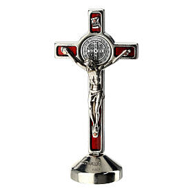Krzyż Świętego Benedykta czerwony wykończenie posrebrzane h 7 cm