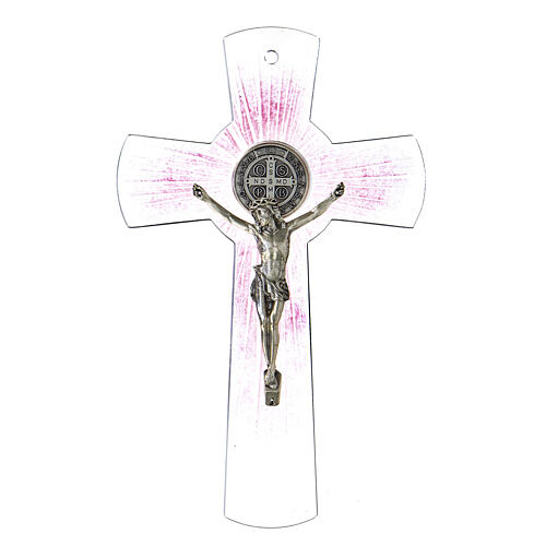 Cruz de San Benito vidrio de Murano rosa 20 cm 1