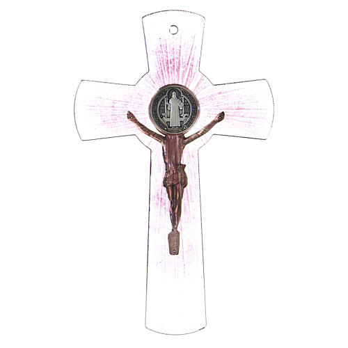 Cruz de San Benito vidrio de Murano rosa 20 cm 3