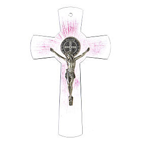 Croix de Saint Benoît verre de Murano rose 20 cm