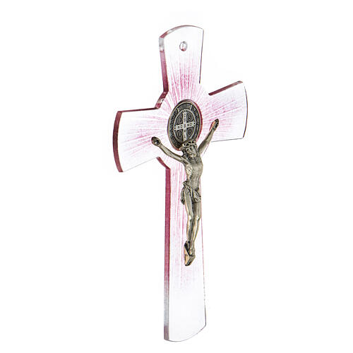 Croix de Saint Benoît verre de Murano rose 20 cm 2