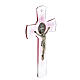 Krzyż Świętego Benedykta szkło z Murano różowy 20 cm s2