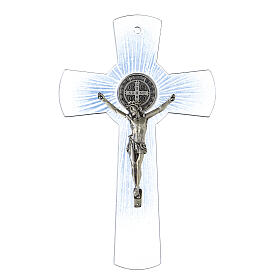 Croix de Saint Benoît verre de Murano bleu ciel 20 cm