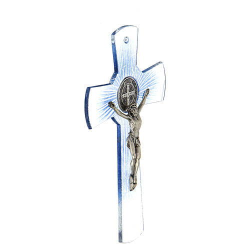 Croix de Saint Benoît verre de Murano bleu ciel 20 cm 2