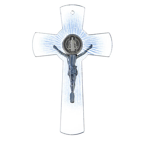 Croix de Saint Benoît verre de Murano bleu ciel 20 cm 3