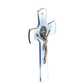 Cruz de São Bento vidro de Murano azul 20 cm