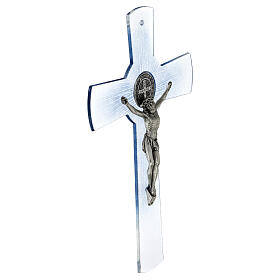 Croix de Saint Benoît 30 cm verre de Murano bleu ciel