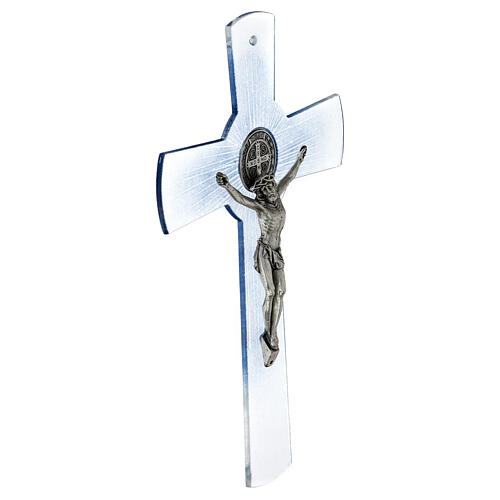 Croix de Saint Benoît 30 cm verre de Murano bleu ciel 2
