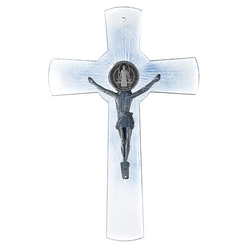 Croix de Saint Benoît 30 cm verre de Murano bleu ciel 3