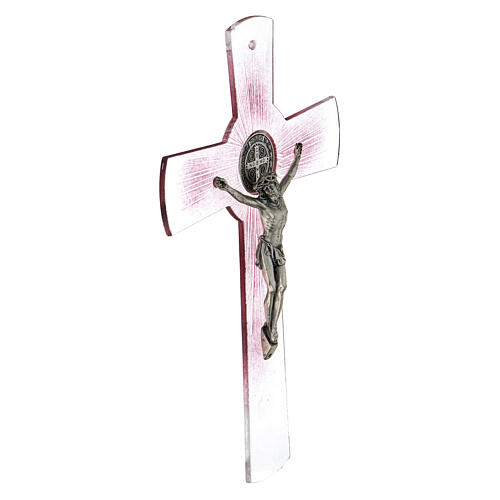 Cruz de San Benito rosa vidrio de Murano 30 cm 2