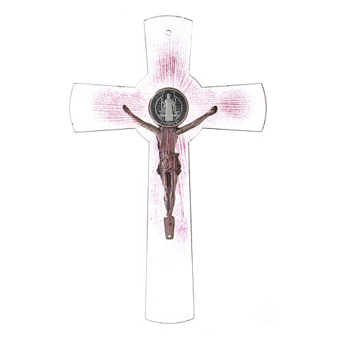 Cruz de San Benito rosa vidrio de Murano 30 cm 3