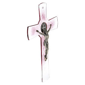 Croix de Saint Benoît 30 cm verre de Murano rose