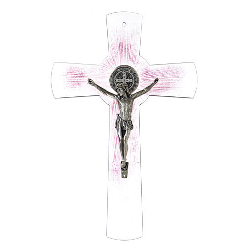Croix de Saint Benoît 30 cm verre de Murano rose 1