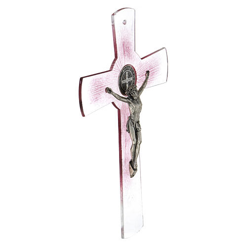 Croix de Saint Benoît 30 cm verre de Murano rose 2